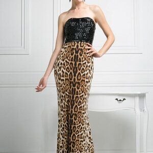 NEW - Sequined Bodice Straight Evening Dress CDS5235